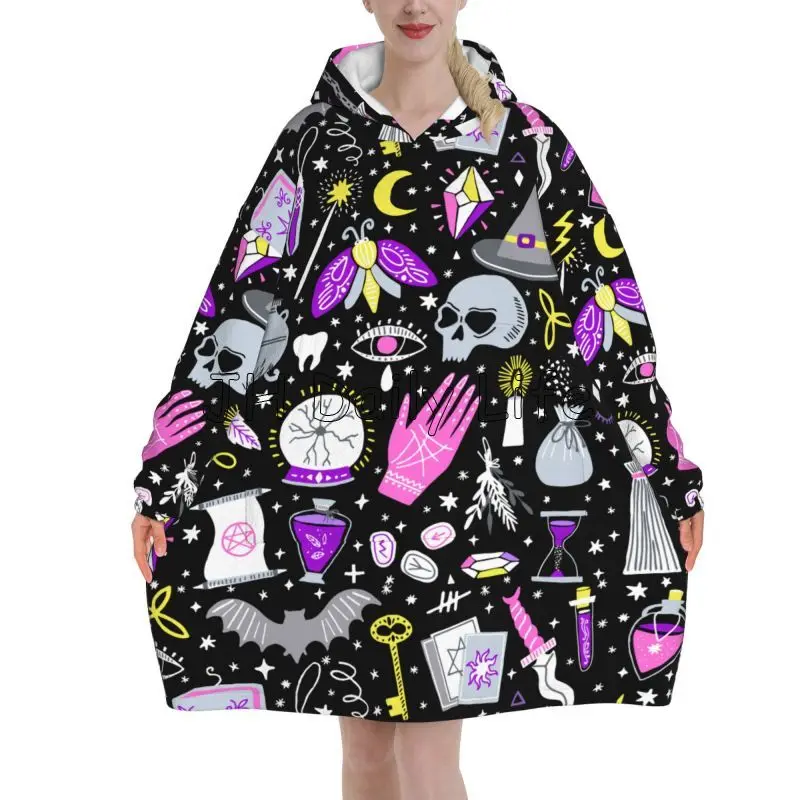 Sherpa Hoodie Fleece - Magic Witchy Goth 대형 담요 후드