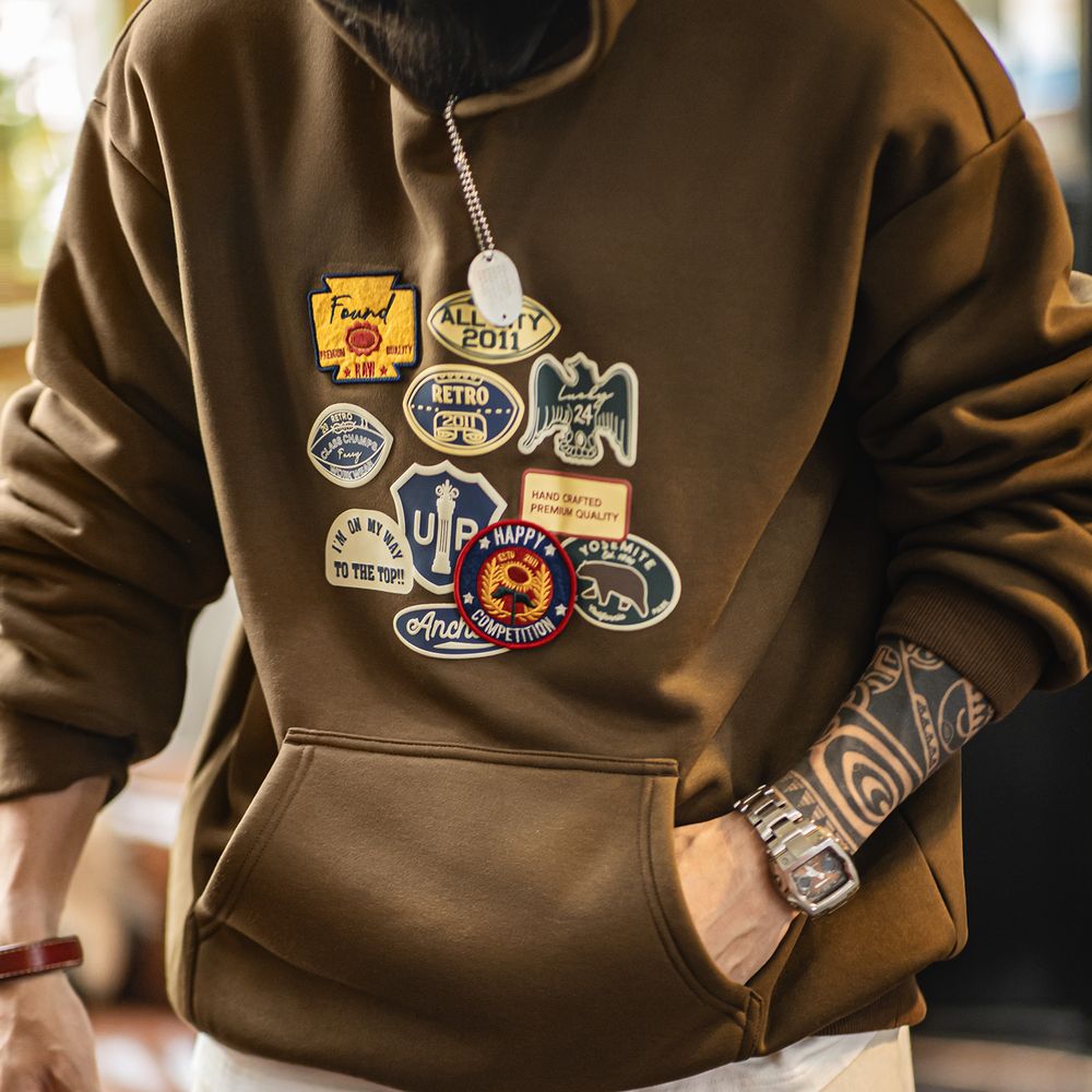 메이든 빈티지 남성 자수 배지 후드티 브라운 셰르파 플 - Sherpa Hoodie Fleece 리뷰 및 가격