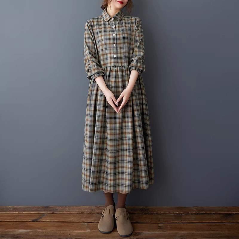 한국식 루즈핏 레트로 체크무늬 셔츠 드레스- 봄철 따뜻 - Flannel Shirt Lined 리뷰 및 가격