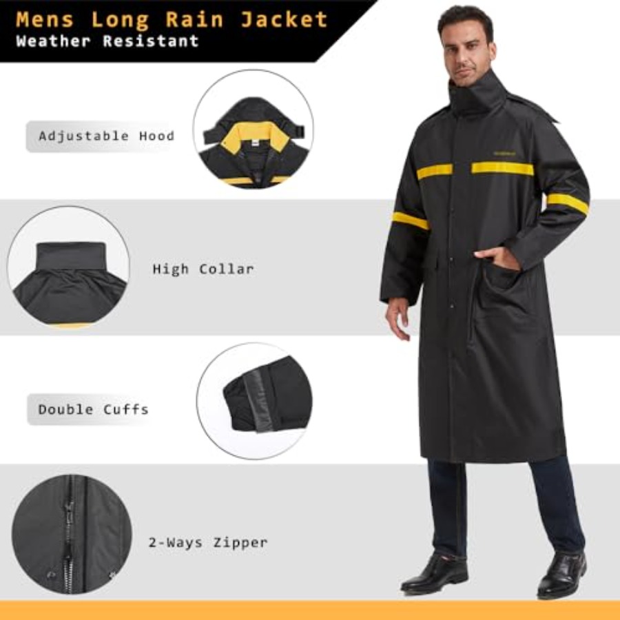 남성용 롱 레인코트 방수 후드 레인 자켓 야외 활동 및 - Down Jacket Packable 리뷰 및 가격